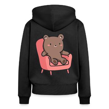 Bär im Sessel: Niedliches Design für Tierfans - Frauen Premium Bio Zip Hoodie - Schwarz - Hinten - Julia (174cm)