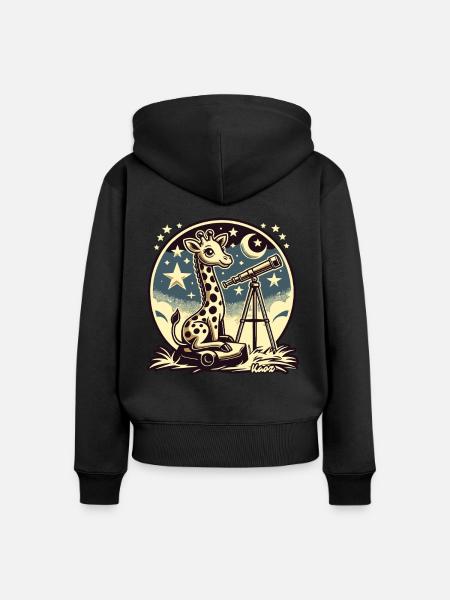 Giraffe beobachtet Sterne mit Teleskop - Frauen Premium Bio Zip Hoodie - Schwarz
