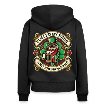 St. Patrick's Day: Angetrieben Von Bier - Frauen Premium Bio Zip Hoodie - Schwarz - Hinten - Julia (174cm)
