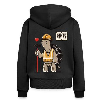 Never Retire – Construction Worker Turtle - Women's Premium Organic Zip Hoodie - black - Back - Julia (174cm)