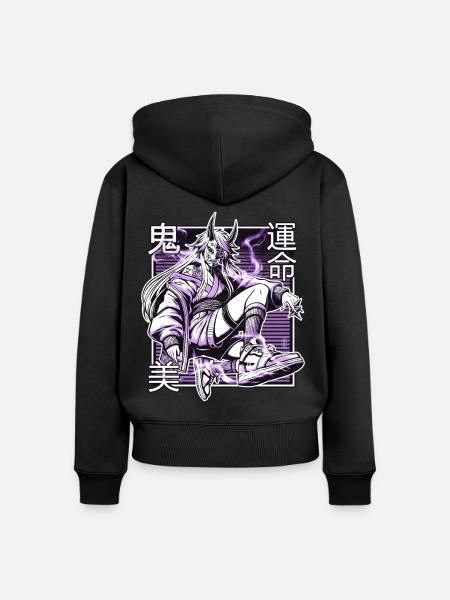 Violetter Kunoichi-Dämon - Frauen Premium Bio Zip Hoodie - Schwarz