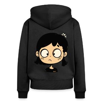 Nachdenkliches Cartoon-Mädchen - Frauen Premium Bio Zip Hoodie - Schwarz - Hinten - Julia (174cm)