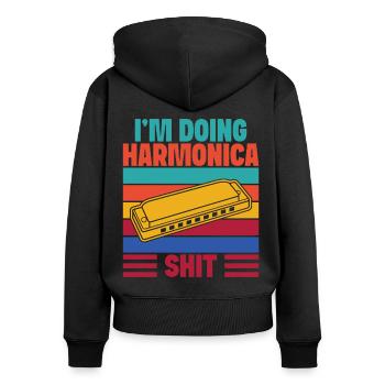 Funny Harmonica Player Doing Shit Harmonica - Frauen Premium Bio Zip Hoodie - Schwarz - Hinten - Julia (174cm)