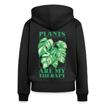 Plant Lover Gardening Monstera - Frauen Premium Bio Zip Hoodie - Schwarz - Hinten - Julia (174cm)