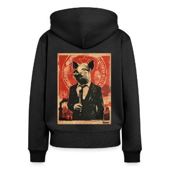 Business Schwein – Stilvoll und Erfolgreich - Frauen Premium Bio Zip Hoodie - Schwarz - Hinten - Julia (174cm)