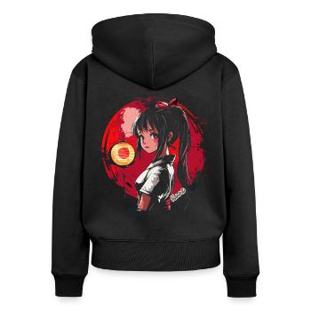 Japanisches Cartoon Mädchen rotem Mond und Lampion - Frauen Premium Bio Zip Hoodie - Schwarz - Hinten - Julia (174cm)