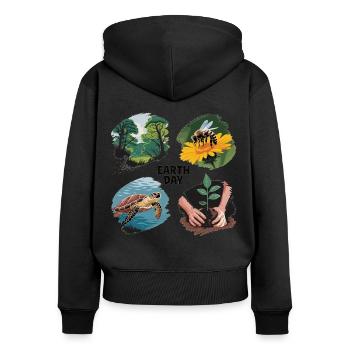 T-shirt de protection de l’environnement – Motif du Jour de la Terre - Sweat à capuche zippé Premium bio Femme - noir - Dos - Julia (174cm)