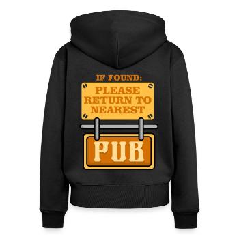 Kneipentour If Found Please Return To Nearest Pub - Frauen Premium Bio Zip Hoodie - Schwarz - Hinten - Julia (174cm)