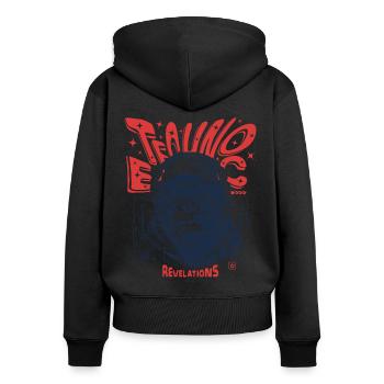 Ecstatic Affe Shirt – Techno, Rhythmus & Bass - Frauen Premium Bio Zip Hoodie - Schwarz - Hinten - Julia (174cm)