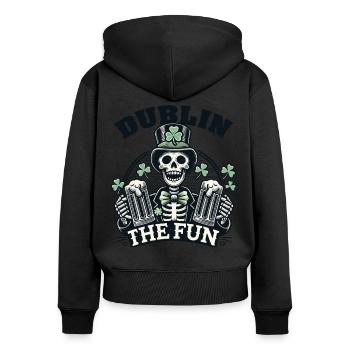 St. Patricks Day Dublin The Fun Skelett - Frauen Premium Bio Zip Hoodie - Schwarz - Hinten - Julia (174cm)