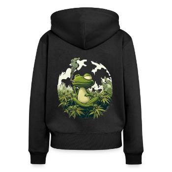 Frosch im Lotussitz mit Joint - Weed Frosch Design - Frauen Premium Bio Zip Hoodie - Schwarz - Hinten - Julia (174cm)