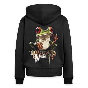 Frosch mit Joint und roten Augen - Weed Frosch - Frauen Premium Bio Zip Hoodie - Schwarz - Hinten - Julia (174cm)
