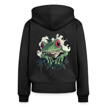 Frosch mit roten Augen und Weed-Blüte Weed Frosch - Frauen Premium Bio Zip Hoodie - Schwarz - Hinten - Julia (174cm)