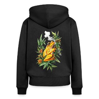 Grenouille jaune avec joint dans la jungle - Weed Frog - Sweat à capuche zippé Premium bio Femme - noir - Dos - Julia (174cm)
