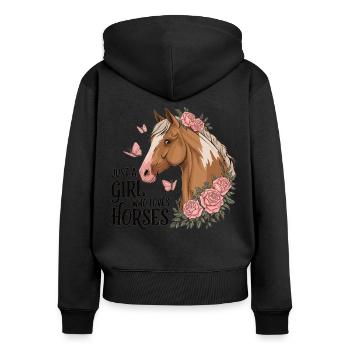 Juste une fille qui aime les chevaux – Chemise d’amour de cheval - Sweat à capuche zippé Premium bio Femme - noir - Dos - Julia (174cm)