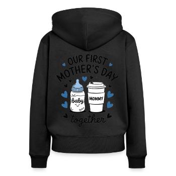 Unser erster Muttertag – Geschenk für Mütter - Frauen Premium Bio Zip Hoodie - Schwarz - Hinten - Julia (174cm)