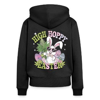 Funny Easter Bunny with Weed – High Hoppy Easter - Women's Premium Organic Zip Hoodie - black - Back - Julia (174cm)