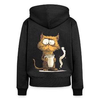 Chat du matin avec du café - Sweat à capuche zippé Premium bio Femme - noir - Dos - Julia (174cm)