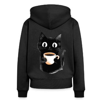 Cute Cat with Coffee - Sketch Style - Women's Premium Organic Zip Hoodie - black - Back - Julia (174cm)