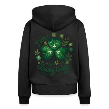 Ich Bin Heute Glücklich Kleeblatt St. Patrick's - Frauen Premium Bio Zip Hoodie - Schwarz - Hinten - Julia (174cm)