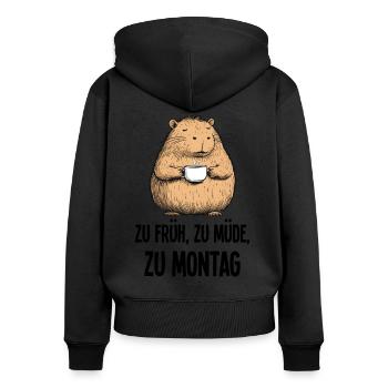 Capybara Morning Grouch Cadeau d’amoureux du café - Sweat à capuche zippé Premium bio Femme - noir - Dos - Julia (174cm)