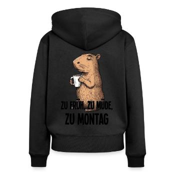 Trop tôt pour lundi Capybara Morning Grouch Cadeau - Sweat à capuche zippé Premium bio Femme - noir - Dos - Julia (174cm)
