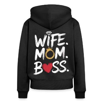 Ehefrau. Mama. Chefin. – Powerfrauen Geschenk - Frauen Premium Bio Zip Hoodie - Schwarz - Hinten - Julia (174cm)