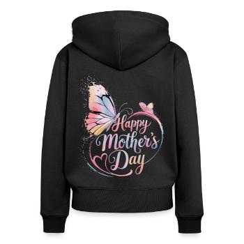 Bonne fête des mères - Butterfly Watercolor Design - Sweat à capuche zippé Premium bio Femme - noir - Dos - Julia (174cm)