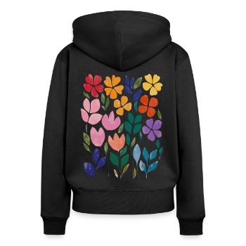 Matisse inspiriert: Blumenmuster im Aquarellstil - Frauen Premium Bio Zip Hoodie - Schwarz - Hinten - Julia (174cm)