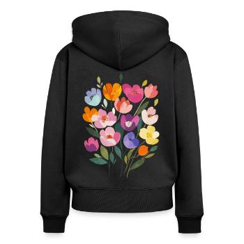 Matisse inspiriert: Farbenfroher Blumenstrauß - Frauen Premium Bio Zip Hoodie - Schwarz - Hinten - Julia (174cm)