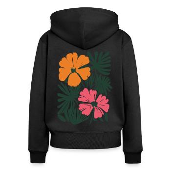 Matisse inspiriert: Florales Muster in Orange Pink - Frauen Premium Bio Zip Hoodie - Schwarz - Hinten - Julia (174cm)