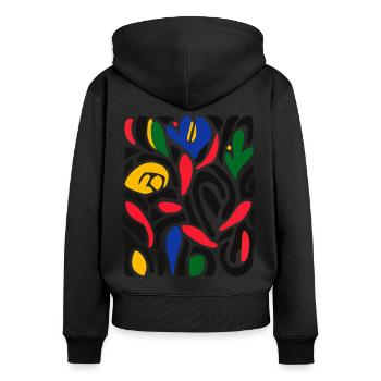 Matisse inspiriert: Abstraktes Blumenmuster Bunt - Frauen Premium Bio Zip Hoodie - Schwarz - Hinten - Julia (174cm)