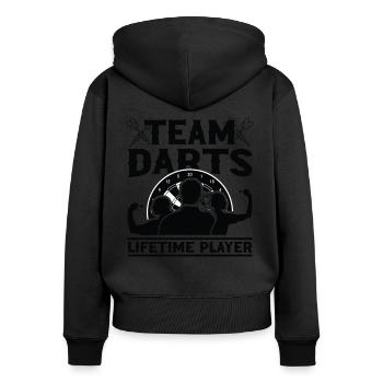 Dart Dartspieler Dartspiel Herren - Frauen Premium Bio Zip Hoodie - Schwarz - Hinten - Julia (174cm)