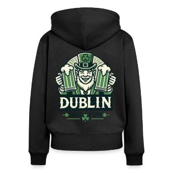 Dublin Fun Célébration de la Saint-Patrick - Sweat à capuche zippé Premium bio Femme - noir - Dos - Julia (174cm)