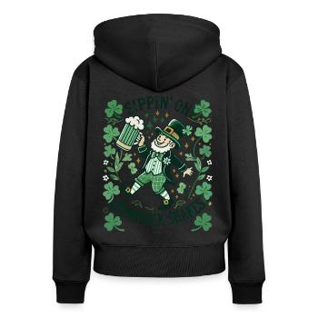 Siroter des shakes Shamrock pour la Saint-Patrick - Sweat à capuche zippé Premium bio Femme - noir - Dos - Julia (174cm)