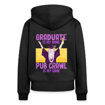 Tournée des bars Tournée des pubs - Sweat à capuche zippé Premium bio Femme - noir - Dos - Julia (174cm)