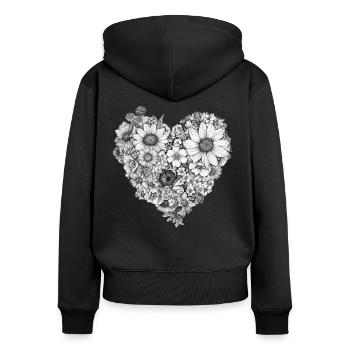 Herz aus skizzierten Blüten - Elegante Blumenkunst - Frauen Premium Bio Zip Hoodie - Schwarz - Hinten - Julia (174cm)
