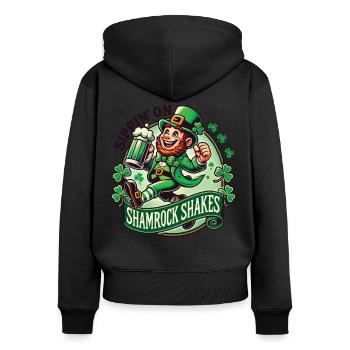 St. Patrick's Day Sippin' On Shamrock Shakes - Frauen Premium Bio Zip Hoodie - Schwarz - Hinten - Julia (174cm)