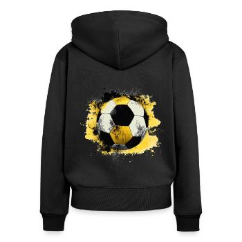 Stylish football with splashes of colour yellow-black - Women's Premium Organic Zip Hoodie - black - Back - Julia (174cm)