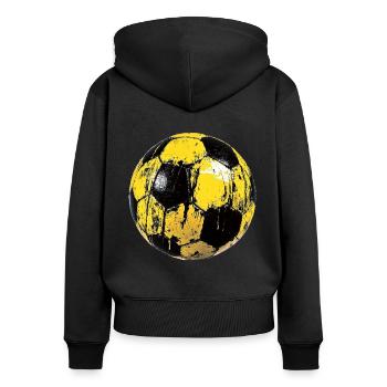 Style de football urbain - Ballon jaune et noir - Sweat à capuche zippé Premium bio Femme - noir - Dos - Julia (174cm)