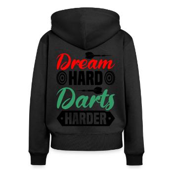 Dart Dartspieler Dartspiel Herren - Frauen Premium Bio Zip Hoodie - Schwarz - Hinten - Julia (174cm)