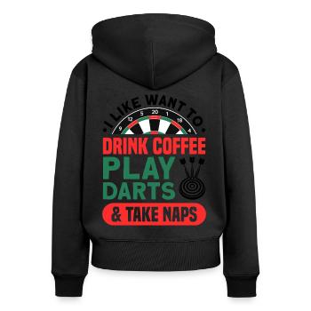 Dart Dartspieler Dartspiel Herren - Frauen Premium Bio Zip Hoodie - Schwarz - Hinten - Julia (174cm)