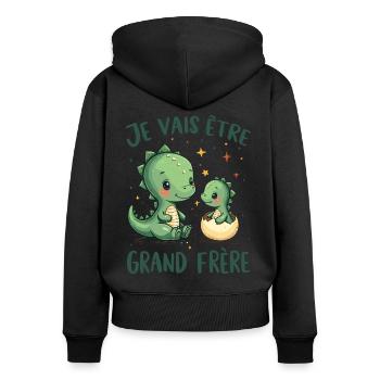 Futur Grand Frère Je vais être Grand Frère - Sweat à capuche zippé Premium bio Femme - noir - Dos - Julia (174cm)