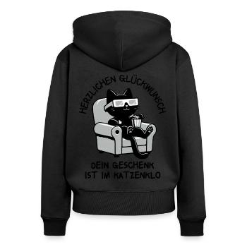 Herzlichen Glückwunsch - Geschenk ist im Katzenklo - Frauen Premium Bio Zip Hoodie - Schwarz - Hinten - Julia (174cm)