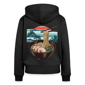 Ramen und Sonnenuntergang - Frauen Premium Bio Zip Hoodie - Schwarz - Hinten - Julia (174cm)