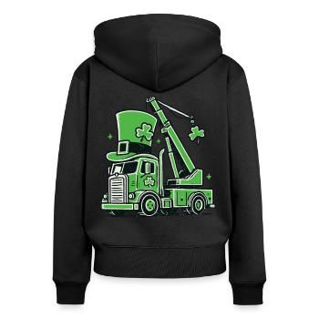 Drôle de grue de la Saint-Patrick Véhicule de construction - Sweat à capuche zippé Premium bio Femme - noir - Dos - Julia (174cm)