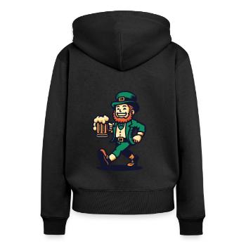 St. Patrick's Day Leprechaun Mit Bierkrug - Frauen Premium Bio Zip Hoodie - Schwarz - Hinten - Julia (174cm)