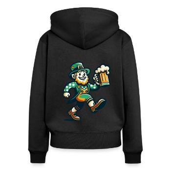 Cheerful leprechaun with beer mug for St. - Women's Premium Organic Zip Hoodie - black - Back - Julia (174cm)