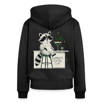 Shamrock's Cocktail Club Waschbär St. Patrick's - Frauen Premium Bio Zip Hoodie - Schwarz - Hinten - Julia (174cm)