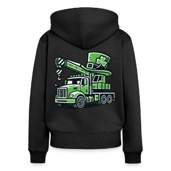 Camion-grue avec trèfle porte-bonheur Saint-Patrick - Sweat à capuche zippé Premium bio Femme - noir - Dos - Julia (174cm)